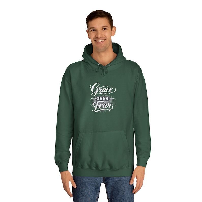 Grace Over Fear Hoodie | Lamb with Cross Illustration, Christian Faith Sweatshirt | God's strength | Gift for christian's image 1