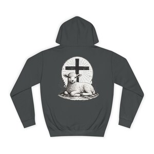 Grace Over Fear Hoodie | Lamb with Cross Illustration, Christian Faith Sweatshirt | God's strength | Gift for christian's image 11