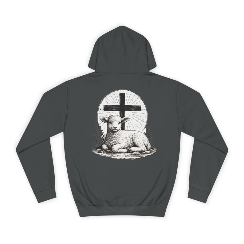 Grace Over Fear Hoodie | Lamb with Cross Illustration, Christian Faith Sweatshirt | God's strength | Gift for christian's image 11