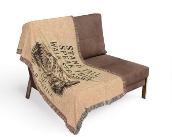 Western Blanket, Woven Cotton Throw | Old Justice Outfitters Ranch Motif | 52X37 Fringe Heirloom