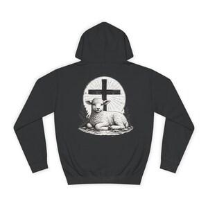 Grace Over Fear Hoodie | Lamb with Cross Illustration, Christian Faith Sweatshirt | God's strength | Gift for christian's image 9