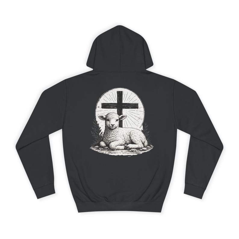 Grace Over Fear Hoodie | Lamb with Cross Illustration, Christian Faith Sweatshirt | God's strength | Gift for christian's image 9