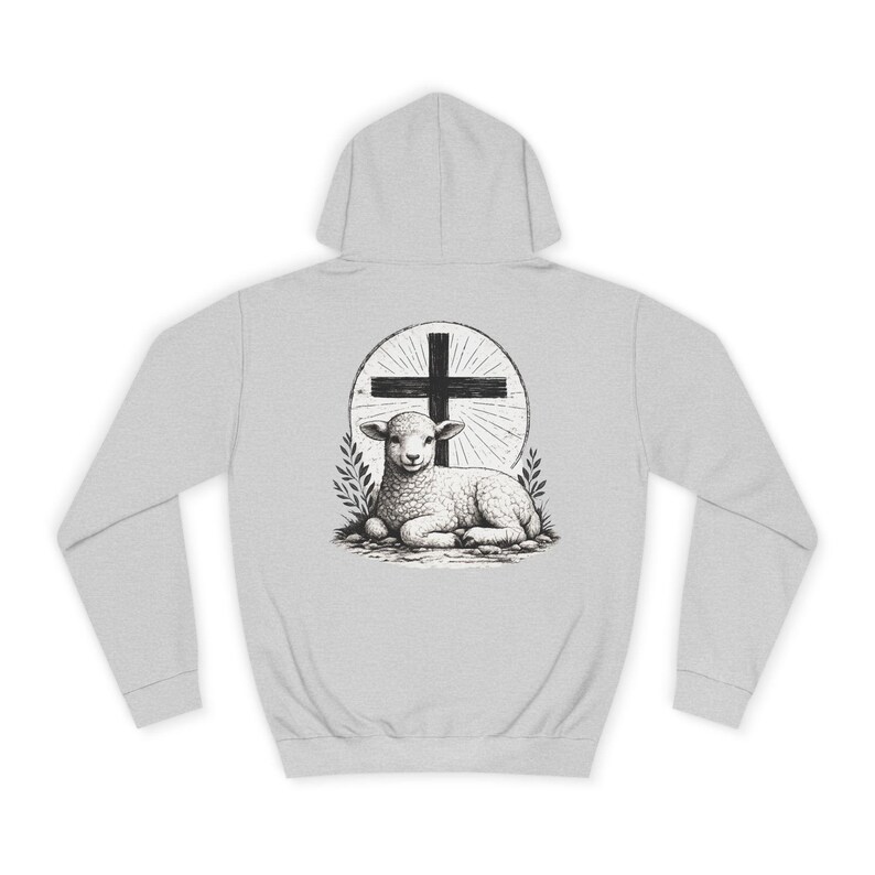 Grace Over Fear Hoodie | Lamb with Cross Illustration, Christian Faith Sweatshirt | God's strength | Gift for christian's image 7