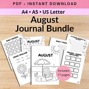 August Bullet Journal Bundle | August Printable Planner | Monthly Journal | Mood Tracker | Habit Tracker | Sleep Tracker | Wellness Planner