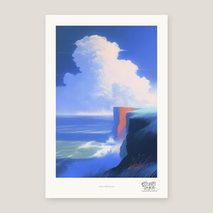Ocean Wall Art Print, Sea Cliff Coral Light Crevasse, Dramatic Blue Coast Decor image 6