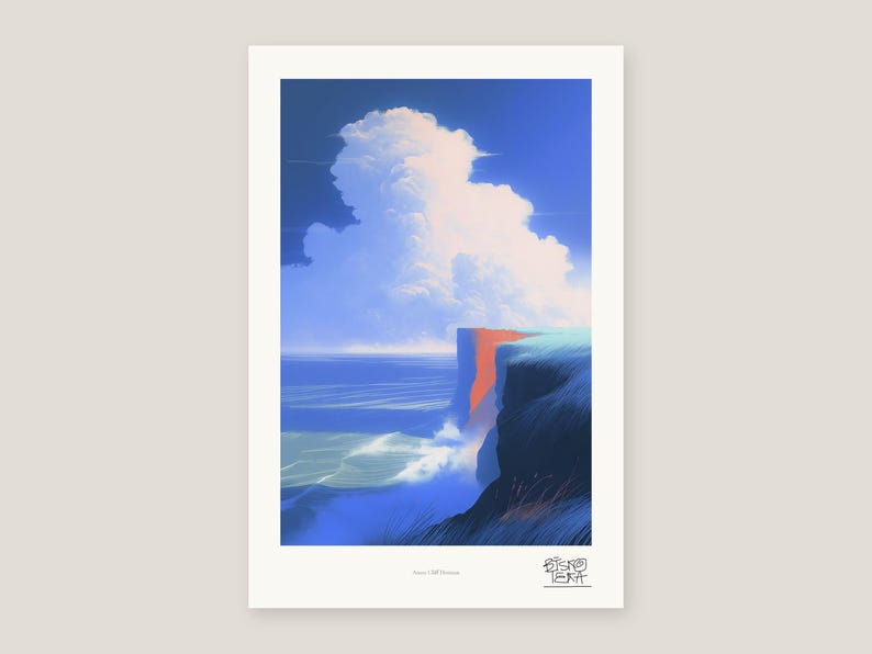 Ocean Wall Art Print, Sea Cliff Coral Light Crevasse, Dramatic Blue Coast Decor image 6