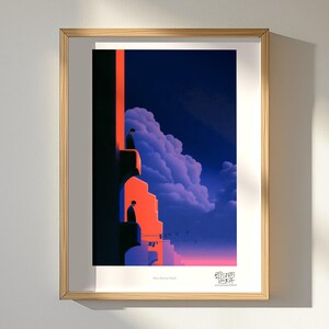 Silent Balcony Parade art print, framed, in a second room setting