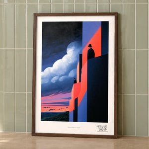 Balcony Figures Languid art print on a wall, room view