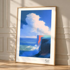 Azure Cliff Horizon art print, framed, in a second room setting