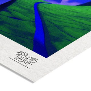 Close-up of the printed signature on the fine-art giclée paper of the Valley of Green Giants print