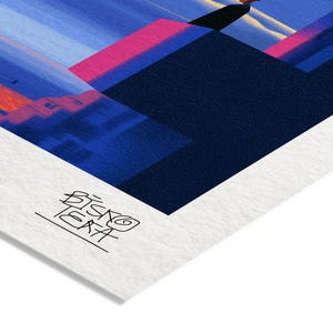 Close-up of the printed signature on the fine-art giclée paper of the Balcony Men Stillness print