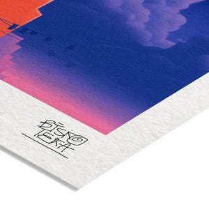 Close-up of the printed signature on the fine-art giclée paper of the Silent Balcony Parade print