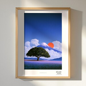 Zen-muurdecoratie, lavendelweide bij de berg Fuji, rustgevende decoratie