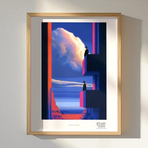 Balcony Men Stillness art print, framed, in a second room setting