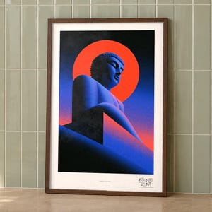 Golden Serenity art print on a wall, room view