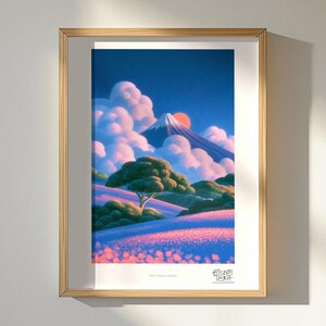 Snowy Sunrise Landscape art print, framed, in a second room setting