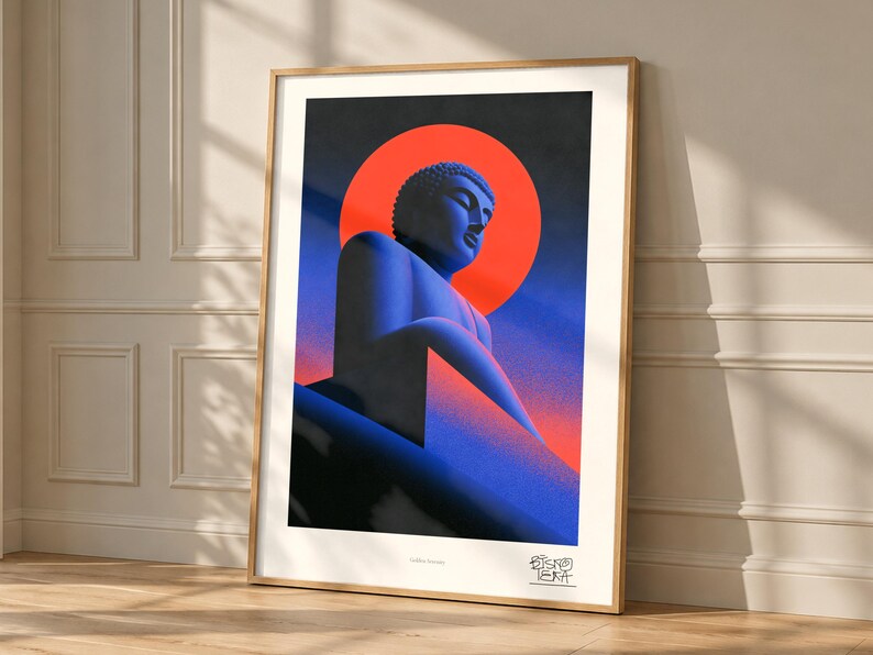 Golden Serenity art print, framed, in a second room setting