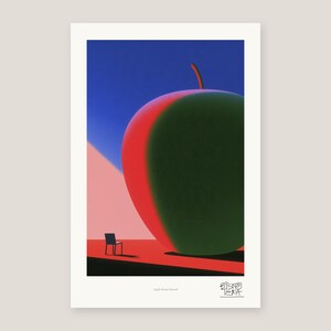 Apple Art Print, Giant Green Apple Surreal Minimalist Interior, Modern Decor image 6