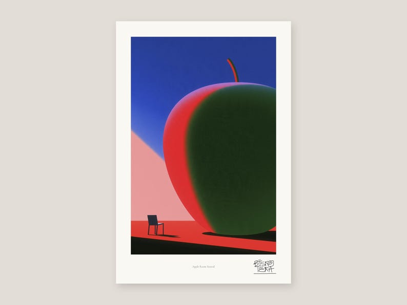 Apple Art Print, Giant Green Apple Surreal Minimalist Interior, Modern Decor image 6