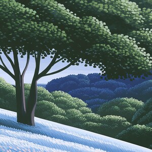 Close-up detail of the Mountain Moon Meadow giclée print