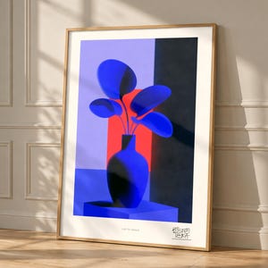Minimalist Leaf Vase Wall Art Print, Museum Poster Style, Modern Botanical Silhouette