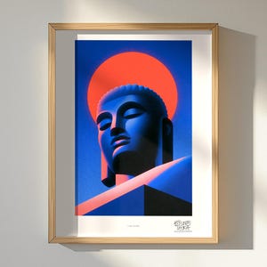 Calm Buddha art print, framed, in a second room setting