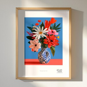 Blooming Ceramic Vessel art print, framed, in a second room setting