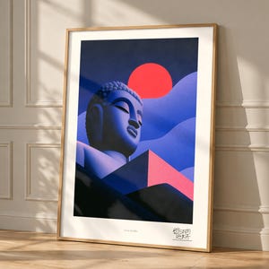 Serene Buddha art print, framed, in a second room setting