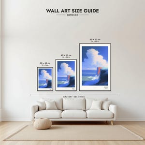 Size guide: 30×45, 40×60 and 60×90 cm to scale above a sofa