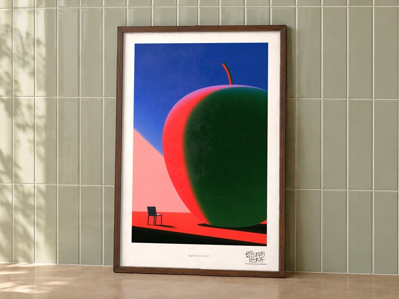 Apple Room Surreal art print on a wall, room view