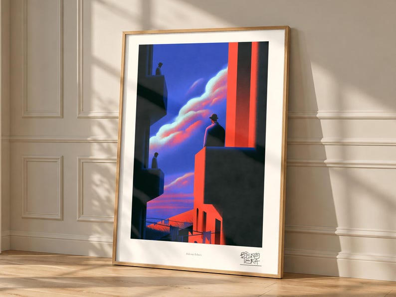 Balcony Echoes art print, framed, in a second room setting