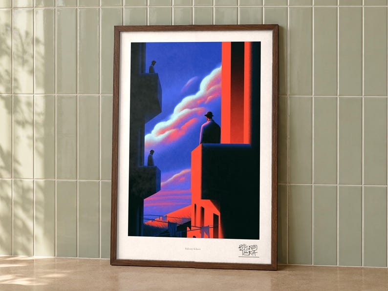 Balcony Echoes art print on a wall, room view