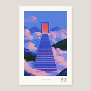 Staircase Wall Art Print, Surreal Doorway Portal to the Clouds, Cinematic Decor image 6