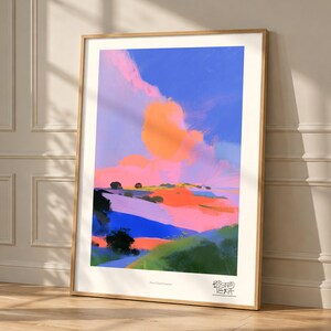 Pastel Rural Journey art print, framed, in a second room setting