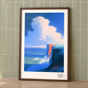 Azure Cliff Horizon art print on a wall, room view