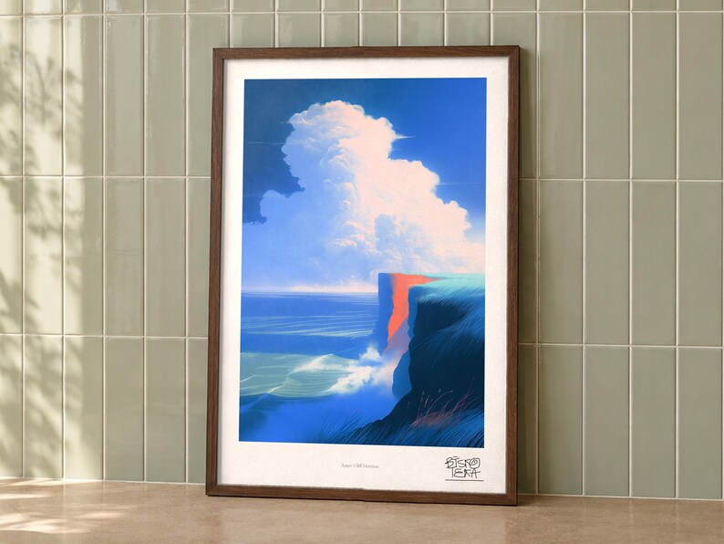Azure Cliff Horizon art print on a wall, room view