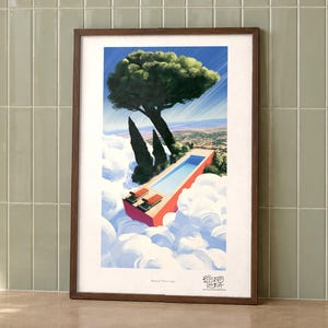Skyward Water Oasis art print on a wall, room view