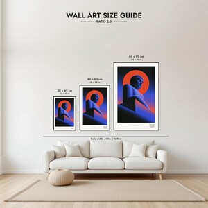 Size guide: 30×45, 40×60 and 60×90 cm to scale above a sofa