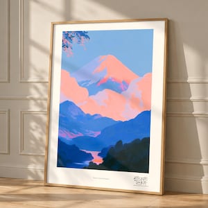 Blush Clouded Summit Art Print, Alpenglow Mountain Wall Art, Soft Pink Cloud Landscape Poster