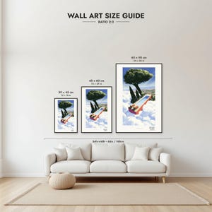 Size guide: 30×45, 40×60 and 60×90 cm to scale above a sofa