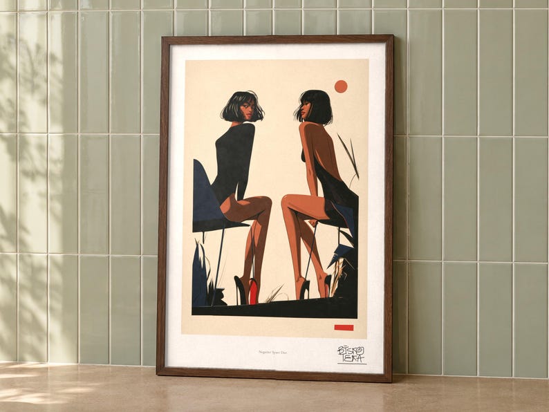 Negative Space Duo art print on a wall, room view