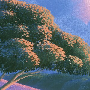Close-up detail of the Snowy Moonlit Landscape giclée print