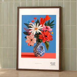 Blooming Ceramic Vessel art print on a wall, room view