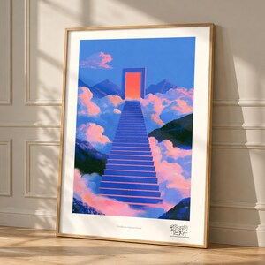 Cloudborne Staircase Portal art print, framed, in a second room setting