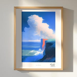Ocean Wall Art Print, Sea Cliff Coral Light Crevasse, Dramatic Blue Coast Decor