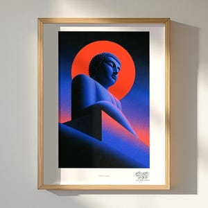 Golden Serenity art print, framed, shown in a styled room