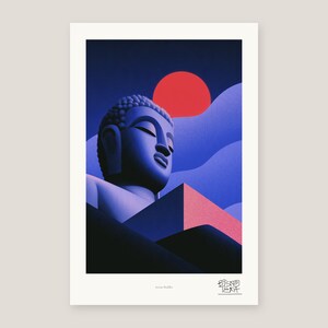 Muurdecoratie met Boeddha-print, serene Ushnisha heilige vorm, kunst voor yogastudio afbeelding 6