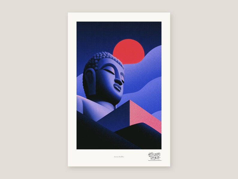 Muurdecoratie met Boeddha-print, serene Ushnisha heilige vorm, kunst voor yogastudio afbeelding 6