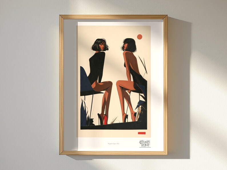 Negative Space Duo art print, framed, in a second room setting