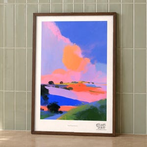 Pastel Rural Journey art print on a wall, room view